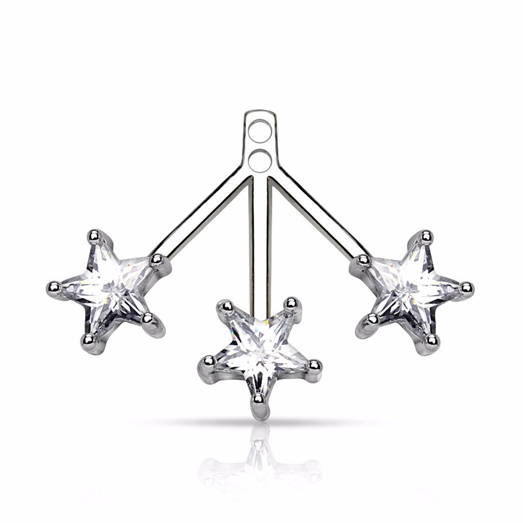 Pair of 3 Star CZs Fan Add On Earring / Cartilage Barbell Jackets - LA NY Jewelry
