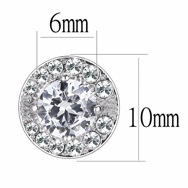 6x6mm Round Clear CZ center surrounded by Top Grade Crystal Stainless Steel Earrings - LA NY Jewelry