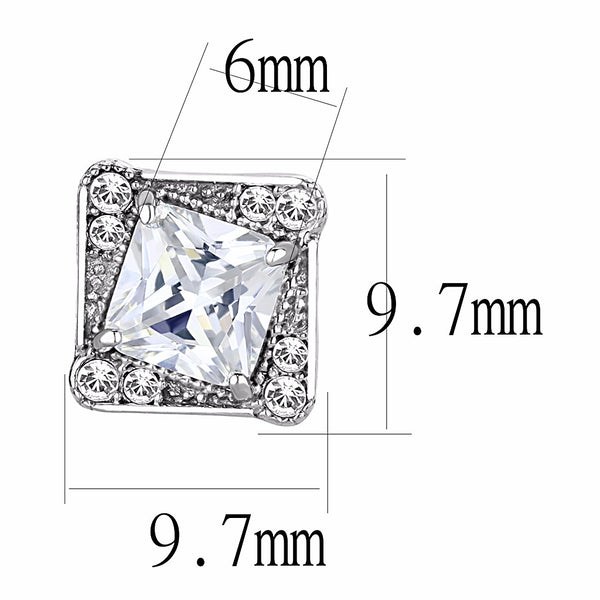 6x6mm Princess Cut Clear CZ center surrounded by Top Grade Crystal Stainless Steel Earrings - LA NY Jewelry