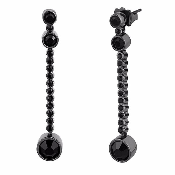 Top Grade Black Crystal set in Light Black IP Stainless Steel Drop Earrings - LA NY Jewelry