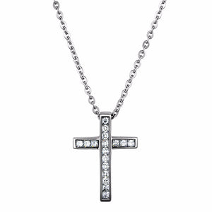 Love of God Womens Stainless Steel Cross Pendant Necklace with Clear CZs - LA NY Jewelry