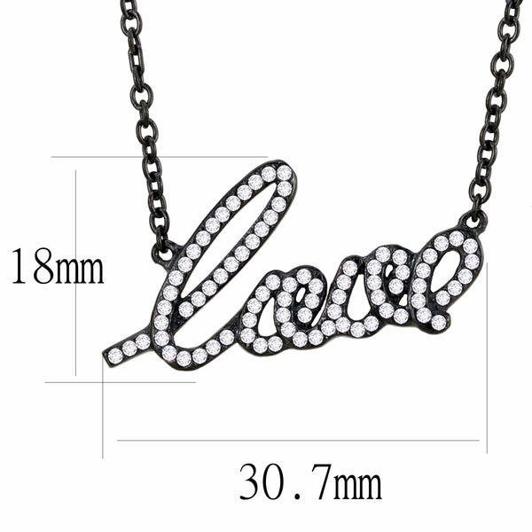 Womens Black IP Stainless Steel LOVE Pendant Necklace with Clear CZs - LA NY Jewelry