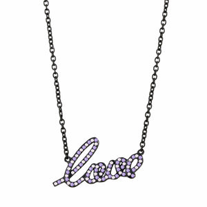 Womens Black IP Stainless Steel LOVE Pendant Necklace with Pink/Purple CZs - LA NY Jewelry