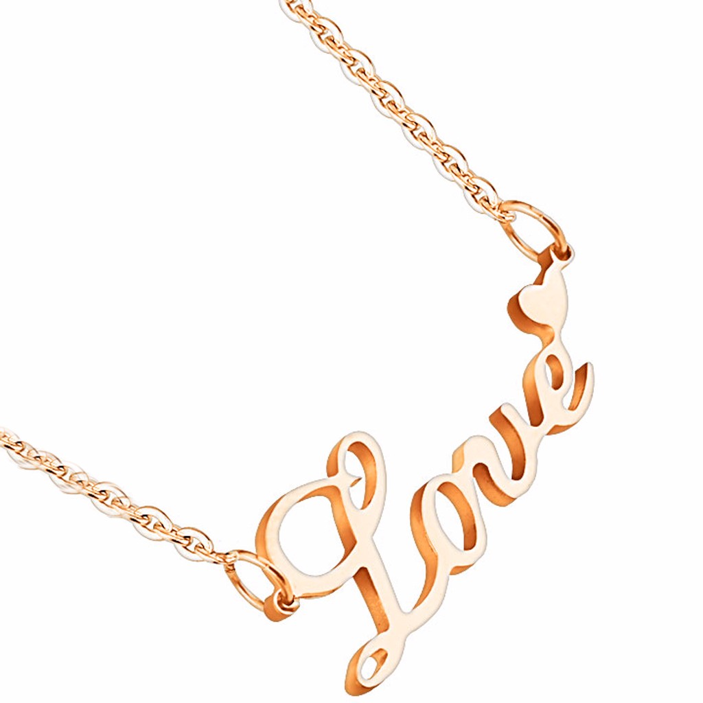 Love Lettering with Heart Pendant Stainless Steel IP Rose Gold Chain Necklace - LA NY Jewelry