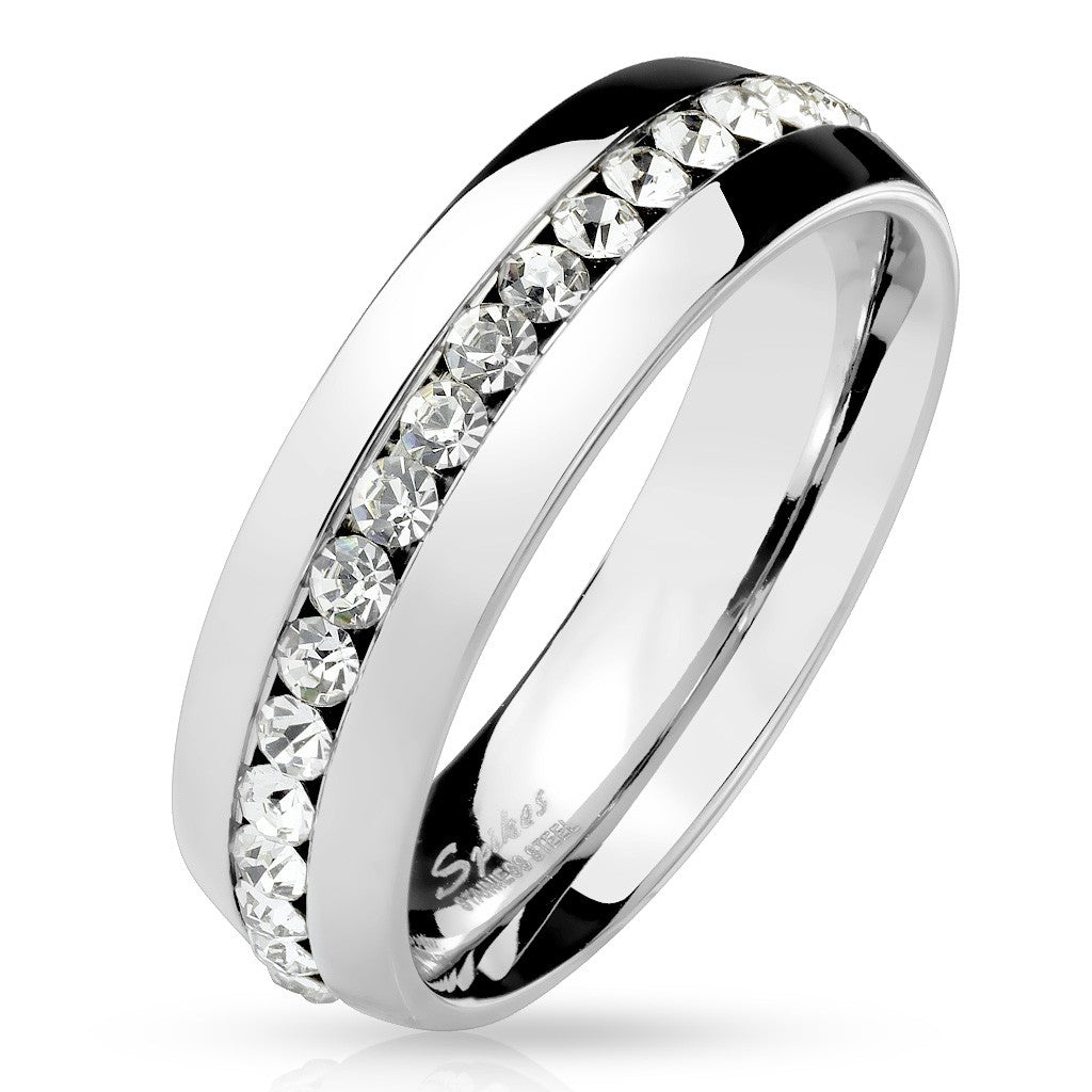 Clear CZ Eternity Set 316 Stainless Steel Dome Ring Band - LA NY Jewelry