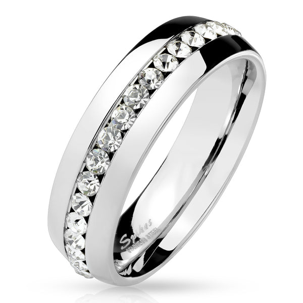 His Hers 3 PCS Stainless Steel 3-Stone CZ Wedding Ring Set Mens Matching All Around CZ Band - LA NY Jewelry