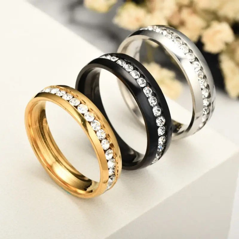 Stainless Steel Non-Tarnish Eternity Cz Wedding Band Ring 6Mm Gold Silver R22 - Foto 7