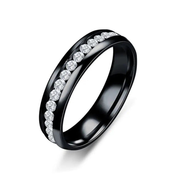 Mens Womens All Around CZ Eternity Ring Silver Gold Black Plated Stainless Steel Wedding Ring Band