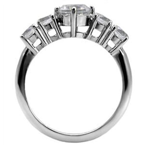 5 Round Cut CZ Stainless Steel Wedding Ring - LA NY Jewelry