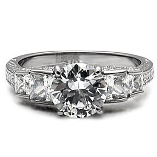 Brilliant/Princess Cut CZ Stainless Steel Wedding Ring - LA NY Jewelry