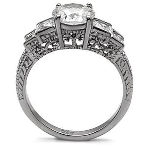Brilliant/Princess Cut CZ Stainless Steel Wedding Ring - LA NY Jewelry
