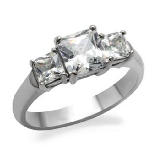 Classic 316 Stainless Steel 3 Princess CZ Wedding Ring - LA NY Jewelry