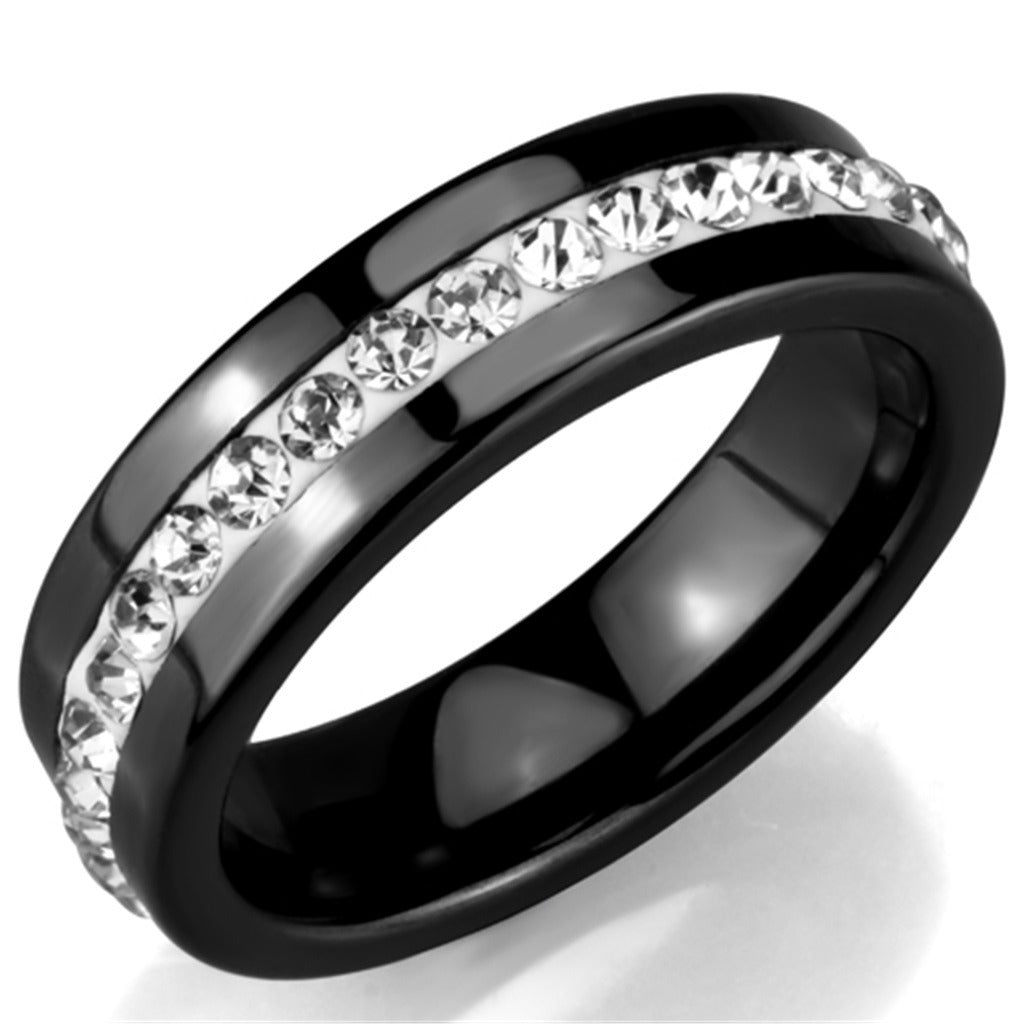 Women's Black Ion Plated Stainless Steel CZ All Around Wedding Band