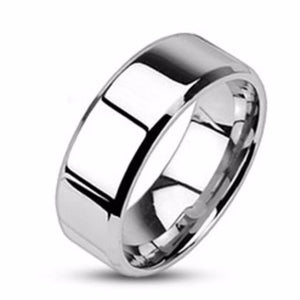 Mirror Polished Flat Band with Beveled Edge 316L Stainless Steel Men's Band