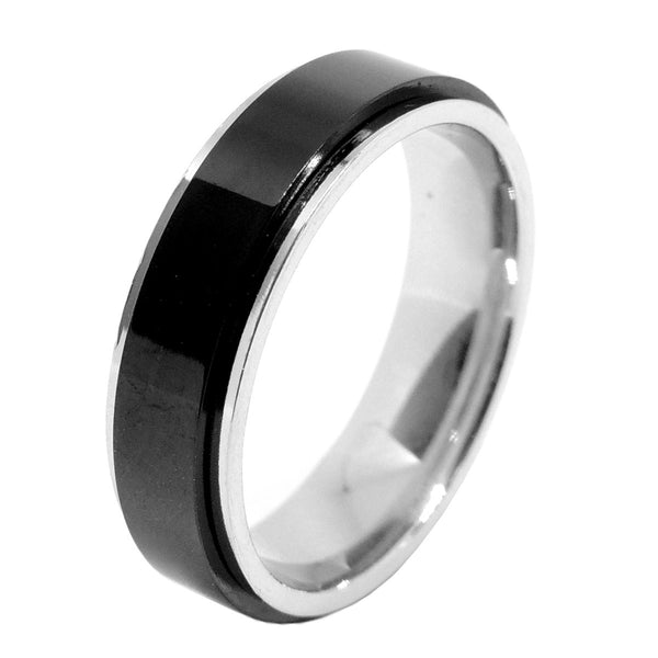 Couples Rings Black Set Womens 3 Stone Type Princess CZ Engagement Ring Mens Two Tone Spinning Band