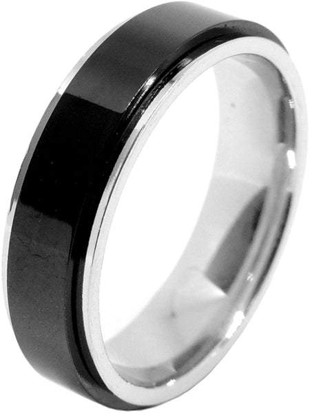 3 PCS Couple Black IP Stainless Steel 8x6mm Oval Cut CZ Engagement Ring Set Mens Spinning Band