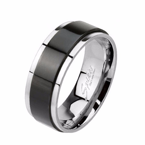 Spinner Black IP Two Toned 316L Stainless Steel Mens Band Ring