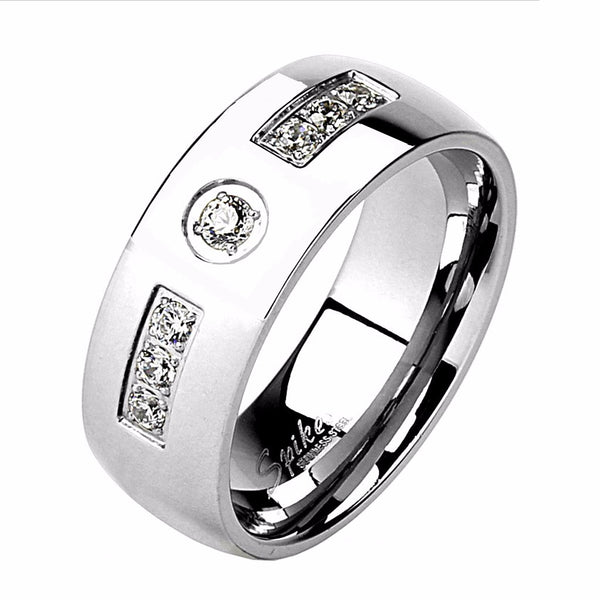 His Hers 3 PCS Stainless Steel Round Cut CZ Wedding Ring set Mens 7 Round CZ Band - LA NY Jewelry