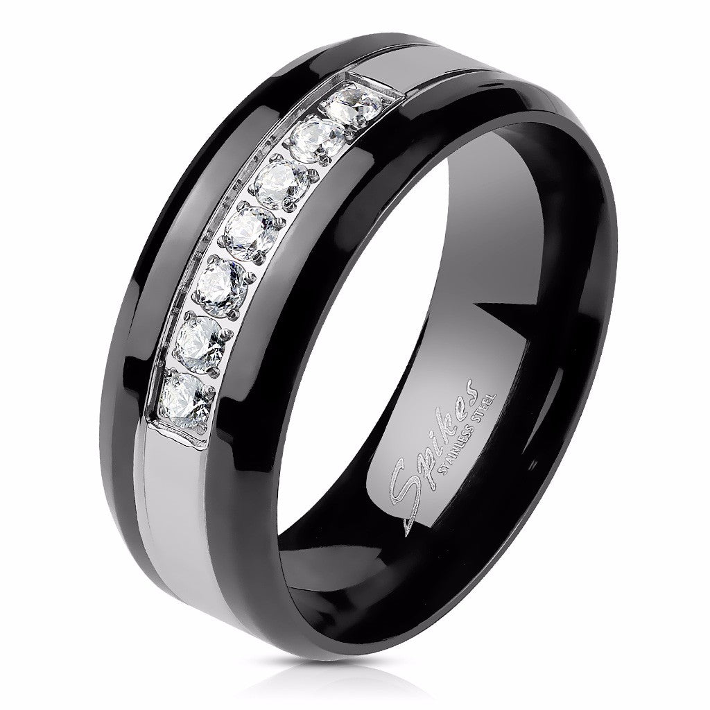 Couples Rings Black Set Womens 3 Stone Type Princess CZ Engagement Rin ...