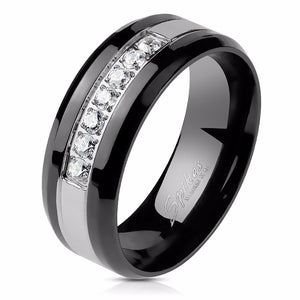 Men's Two Tone Black IP 316 Stainless Steel Band with 7 CZs set in Center