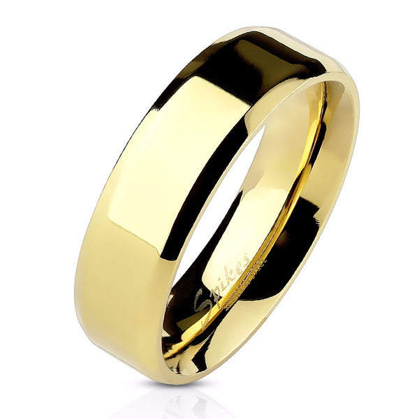 Beveled Edge Flat Band Gold IP Over Stainless Steel Men's or Women's R ...