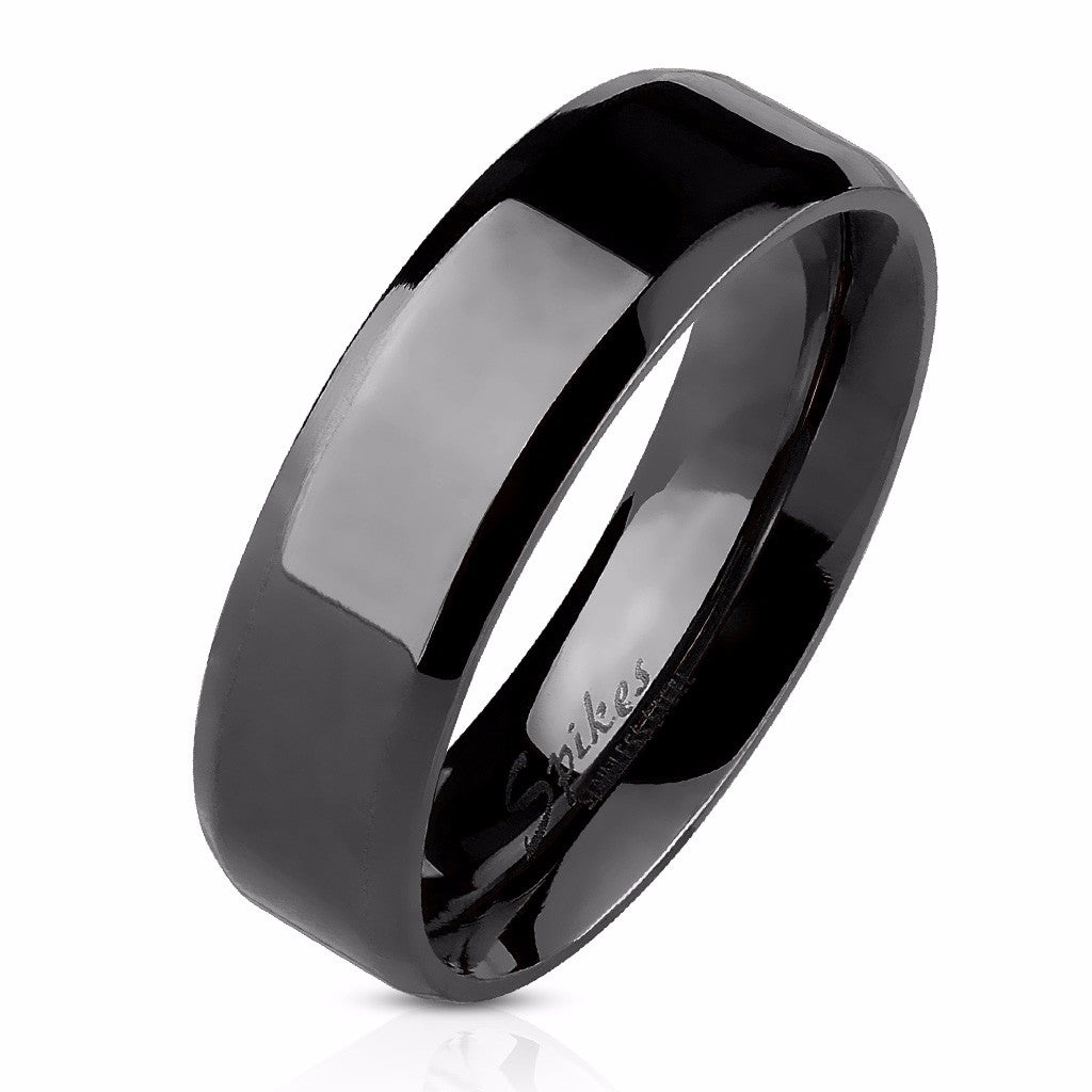 Beveled Edge Flat Band Black IP Over Stainless Steel Men's or Women's Band Ring