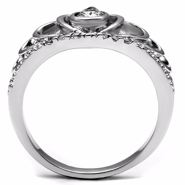 Clear CZ Set in 316 Stainless Steel Womens Crown Ring - LA NY Jewelry