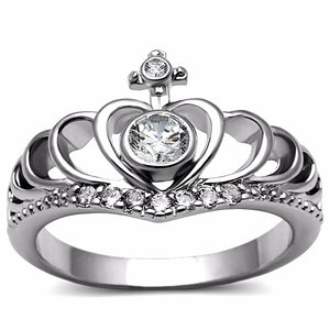 Clear CZ Set in 316 Stainless Steel Womens Crown Ring - LA NY Jewelry
