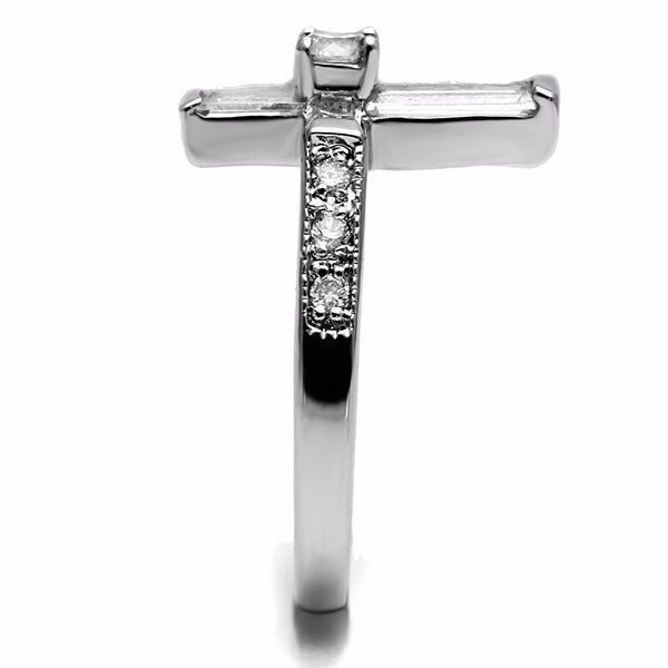 Clear CZ Set in 316 Stainless Steel Christian Cross Ring - LA NY Jewelry