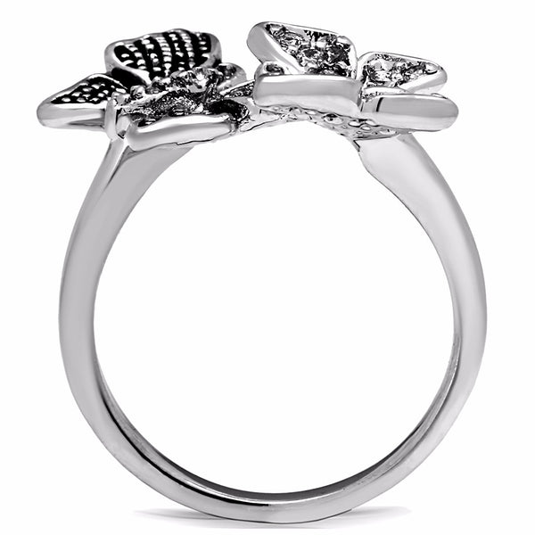 Two Butterfly Clear CZ Stainless Steel Non Tarnish Band - LA NY Jewelry