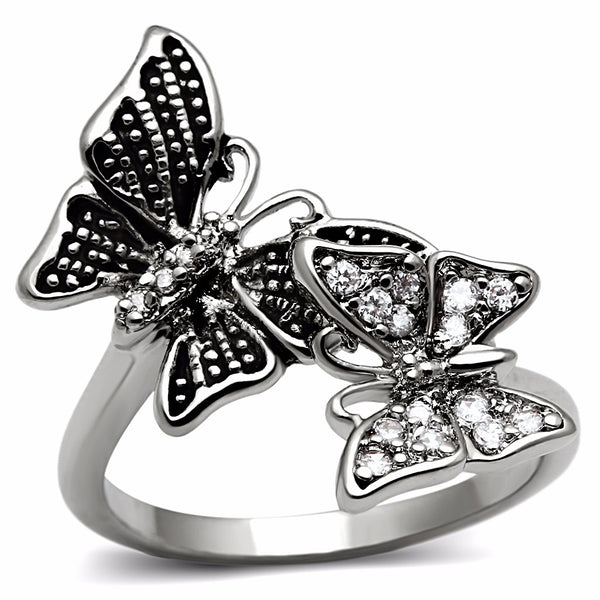 Two Butterfly Clear CZ Stainless Steel Non Tarnish Band - LA NY Jewelry