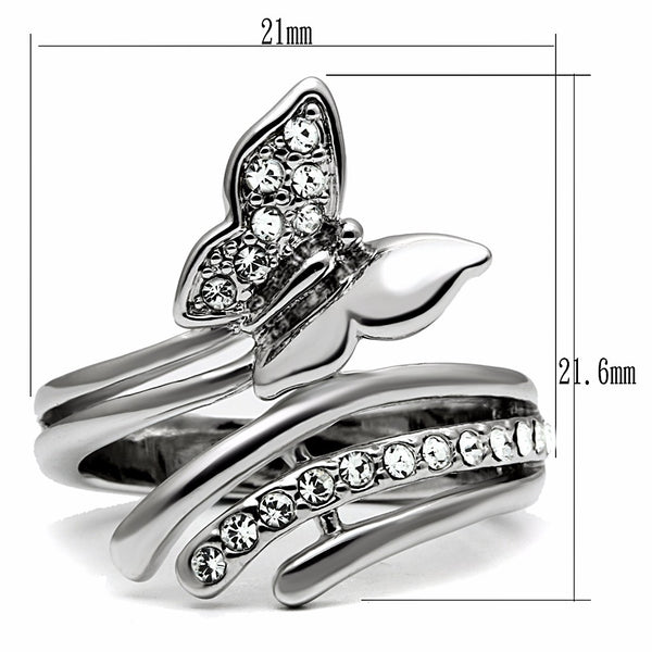 Clear CZ set in Butterfly Stainless Steel Wide Band Ring - LA NY Jewelry