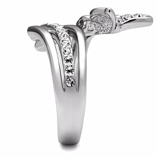 Clear CZ set in Butterfly Stainless Steel Wide Band Ring - LA NY Jewelry