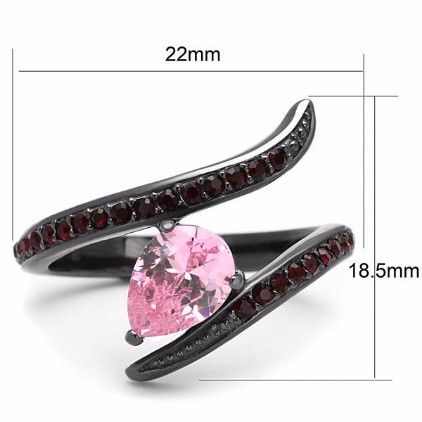 Pink Pear CZ and Red Round CZ set in IP Light Black Stainless Steel Band - LA NY Jewelry