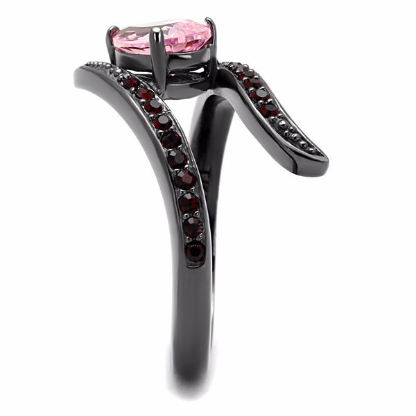 Pink Pear CZ and Red Round CZ set in IP Light Black Stainless Steel Band - LA NY Jewelry