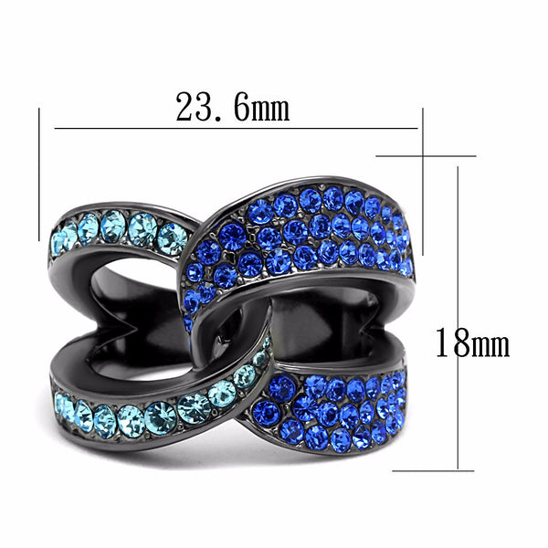 Sky Blue and Admiral Blue CZs set in IP Light Black Stainless Steel Band - LA NY Jewelry
