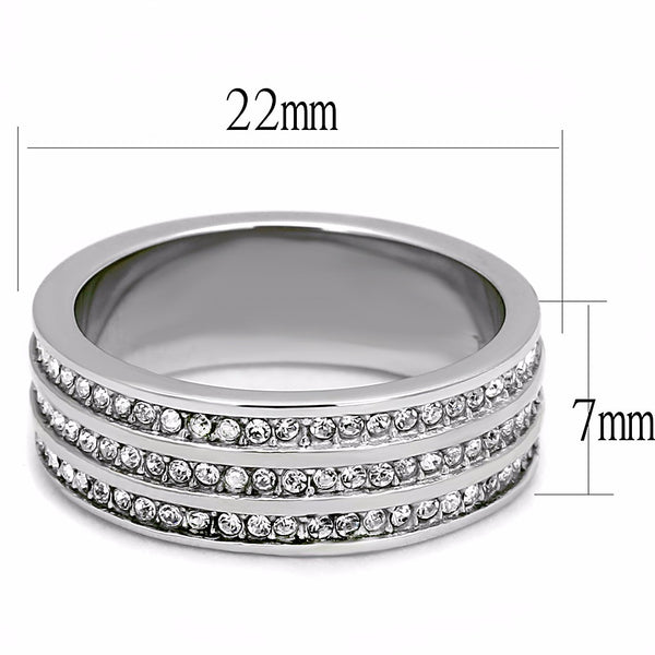 3 Rows Clear Crystal Stainless Steel All Around 7mm Wide Band - LA NY Jewelry