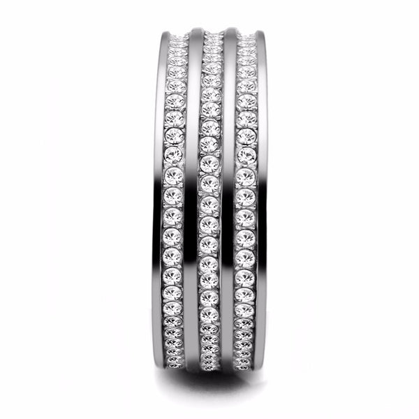 3 Rows Clear Crystal Stainless Steel All Around 7mm Wide Band - LA NY Jewelry
