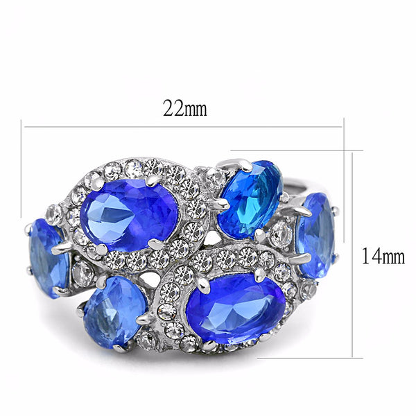 6 Royal Blue Oval CZs Scattered on Stainless Steel Band Ring - LA NY Jewelry