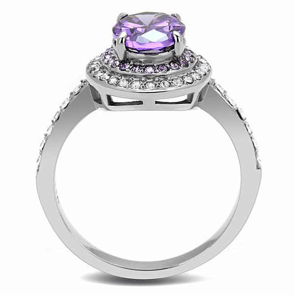9x7mm Oval Cut Amethyst CZ Center Stackable Stainless Steel Womens Cocktail Ring - LA NY Jewelry