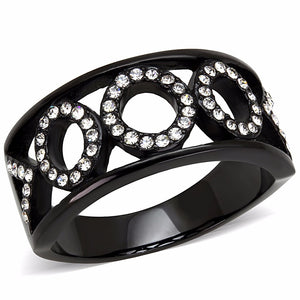 Clear CZ on 3 Link Circles Set in Black IP Stainless Steel Band Ring - LA NY Jewelry