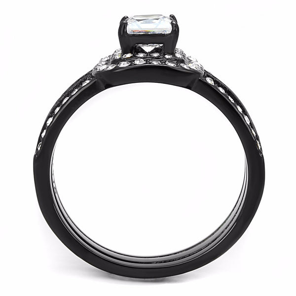 5x5mm Princess Cut CZ 3 Rows Band Black IP Stainless Steel Wedding Ring - LA NY Jewelry