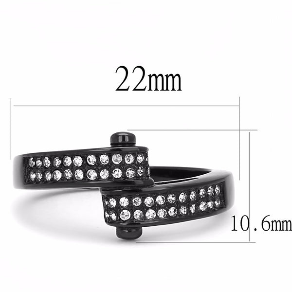4 Rows of Clear CZ set in Black Ion Plated Stainless Steel Band Ring - LA NY Jewelry