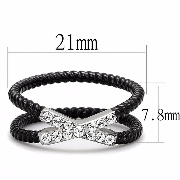 Clear CZ set on X Band Two-Tone IP Black Stainless Steel Band - LA NY Jewelry