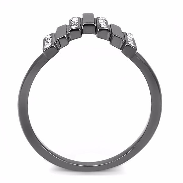 Top Grade Clear Crystal Set in Light Black IP (IP Gun) Stainless Steel Band - LA NY Jewelry