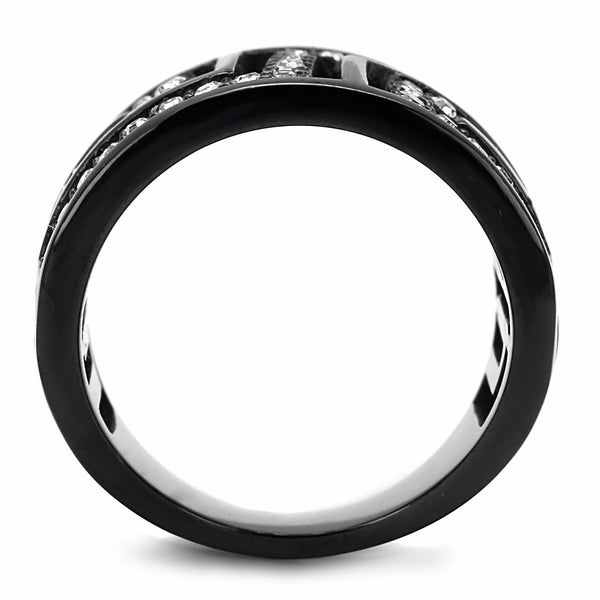 Top Grade Crystal Set in Black IP Stainless Steel Wide Band Ring - LA NY Jewelry