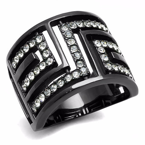 Top Grade Crystal Set in Black IP Stainless Steel Wide Band Ring - LA NY Jewelry