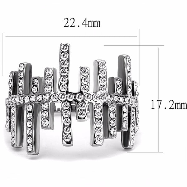 Top Grade Clear Crystal in Asymmetry Line Stainless Steel Band - LA NY Jewelry