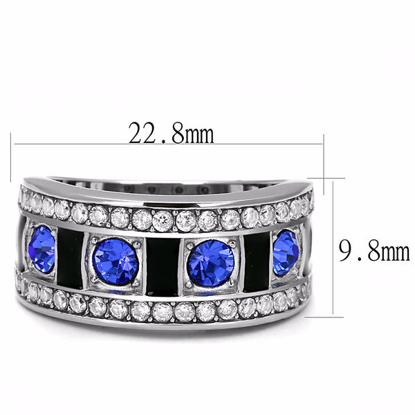 Top Grade Royal Blue and Clear Crystals Set in Stainless Steel Band - LA NY Jewelry