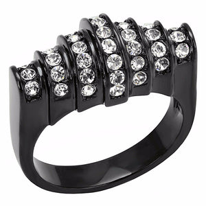 Top Clear Crystals Set in Black Ion Plated Stainless Steel Designer Band - LA NY Jewelry